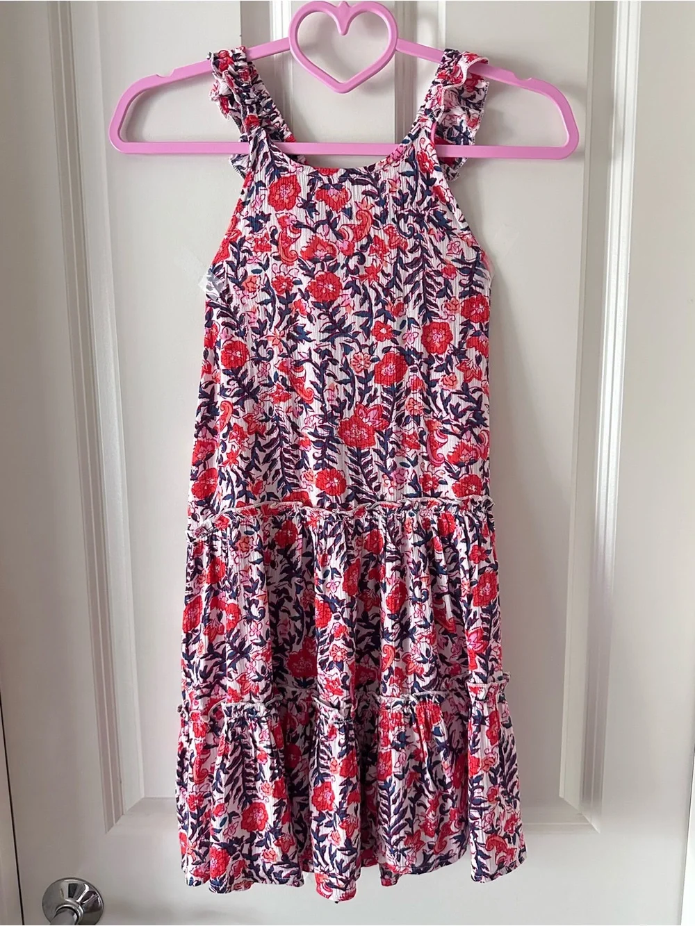 Billabong Girls Floral Tiered Ruffle Strap Mini Sundress with Red & Navy Accents